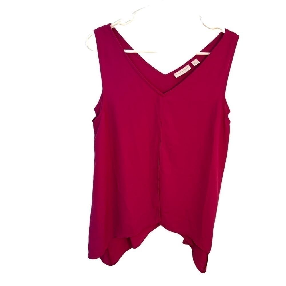New York & Company Womens Size XS Sleeveless V-Neck Handkerchief Hem Blouse Pink